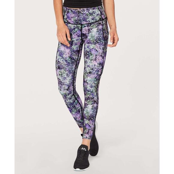 Lululemon Fast & Free 7/8 Tight Size 4 Nulux 25" Vivid Vision Purple Green Black - Picture 1 of 7